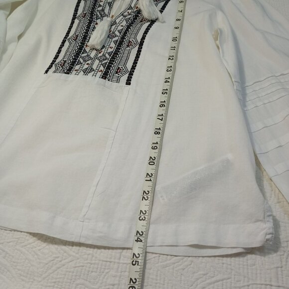 Sfera Blouse Casual Embroidered Boho Womens Tassel Tie Front & Buttoned Cuffs L - Picture 10 of 10